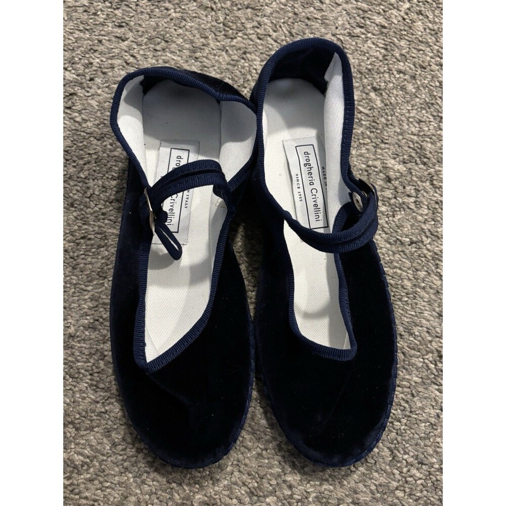 DROGHERIA CRIVELLINI Mary Jane BLUE VELVET Flat SOFT Shoes 38 EU [Size 7 US]